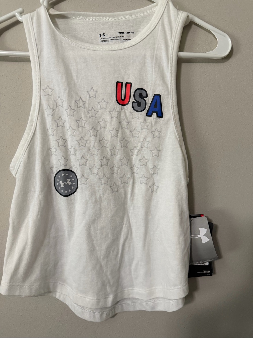 Under Armour Girls HeatGear USA Graphic Tank Top White NWT Youth Medium